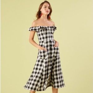 Reformation Gingham off the shoulder Dress